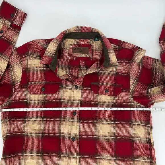 ORVIS Red and Tan Plaid Flannel Shacket Shirt Size Large - Picture 5 of 11